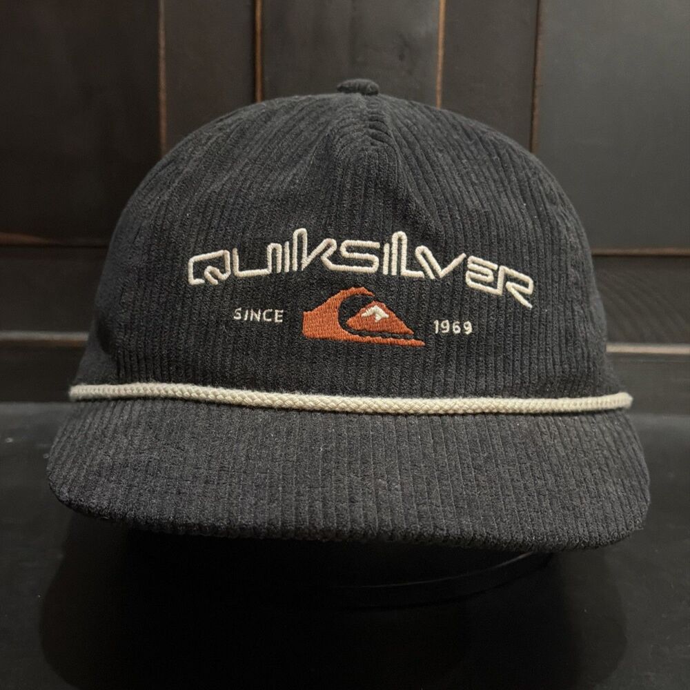 Quiksilver Corduroy Rope Hat Black Since 1969 Surf Snapback Cap OSFM